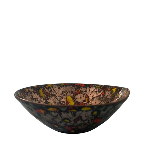 Mid Century Modern Enamel Copper Bowl Orange Yellow - Picture 5 of 9